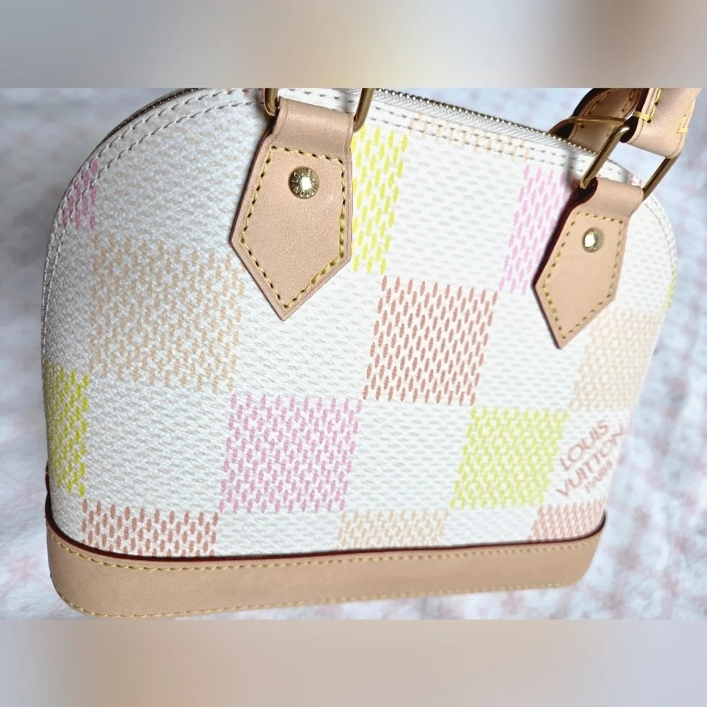 Louis Vuitton Giant Damier Top Handle Bag | Neutral Coated Canvas | Authentic